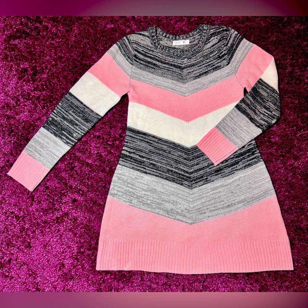 Beautees NWOT Sweater Dress Size 12 Modernist Pattern 100% Acrylic Very Nice